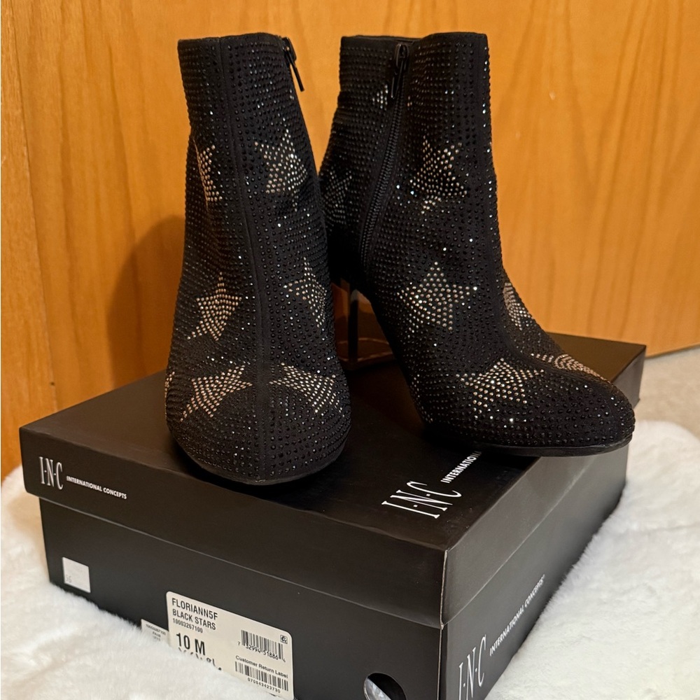INC International Concepts Black Star Heeled Boots